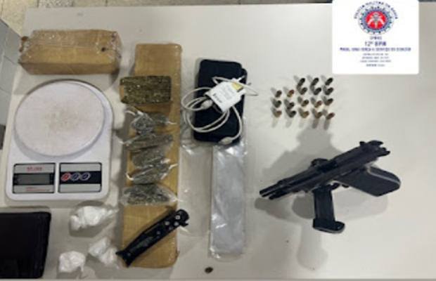 Homem é preso em flagrante com pistola e drogas em Camaçari