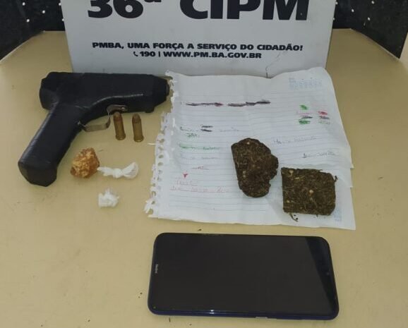  36ª CIPM apreende menor com simulacro, munições e drogas em Dias d’Ávila
