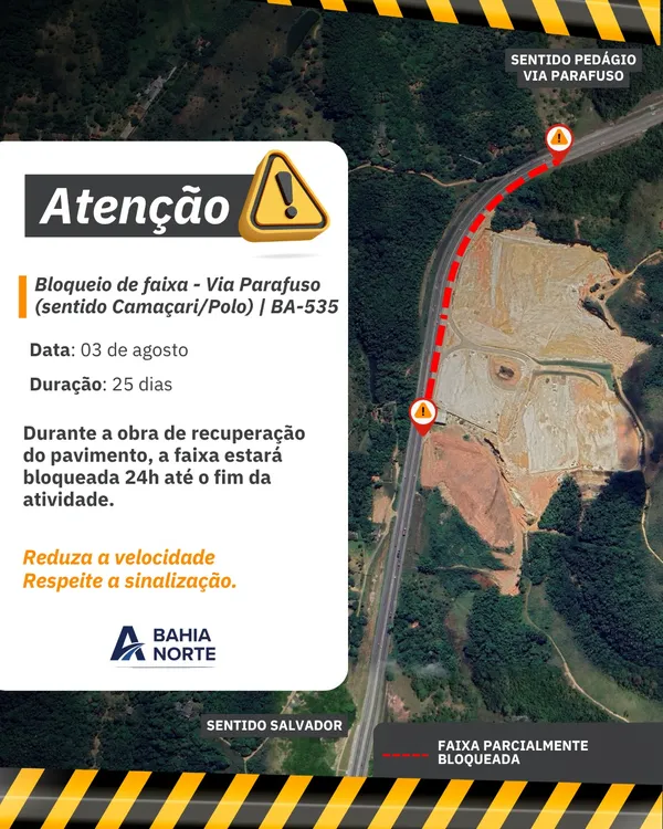 Camaçari: Via Parafuso terá bloqueio parcial por 25 dias para obras; veja trecho afetado 1 742078